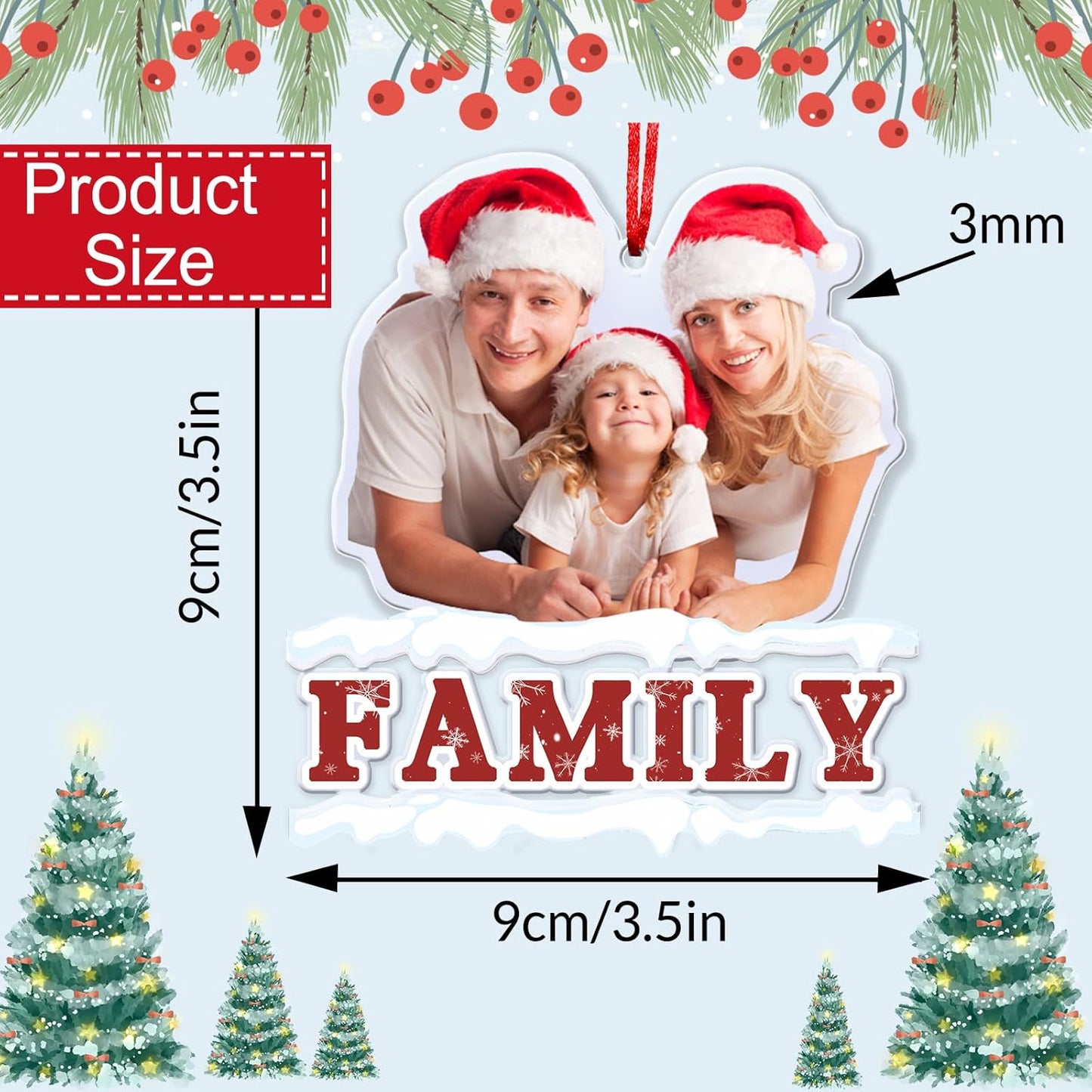 Personalized Photo Ornament Acrylic Custom Christmas Ornaments with Picture Customized Family Christmas Ornament 2023 for Tree Hanging Decoration Gift for Men Women Style 1