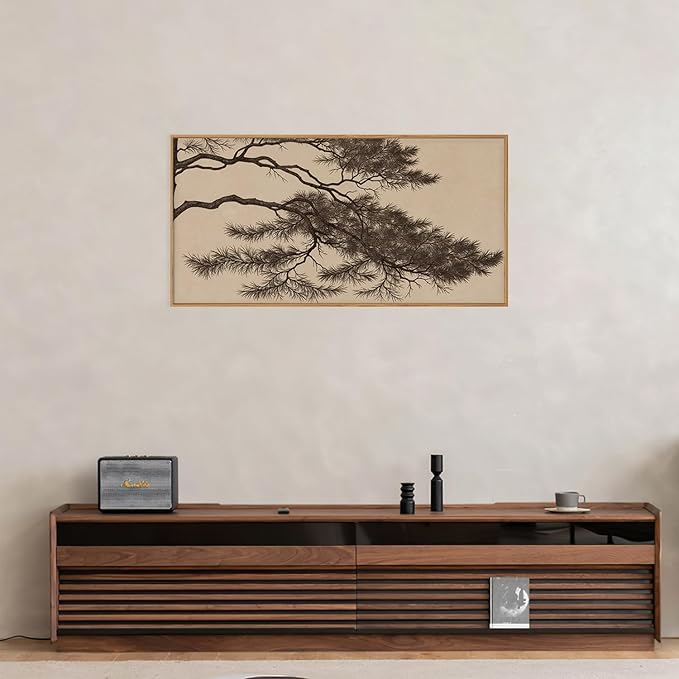 LHIUEM Large Vintage Pine Tree Branch Framed Canvas Wall Art,Sketch Botanical Wall Decor,Nature Plant Artwork,Brown Antique Etching Art Prints for Living Room,Bedroom,Ofiice-20 x40 x1