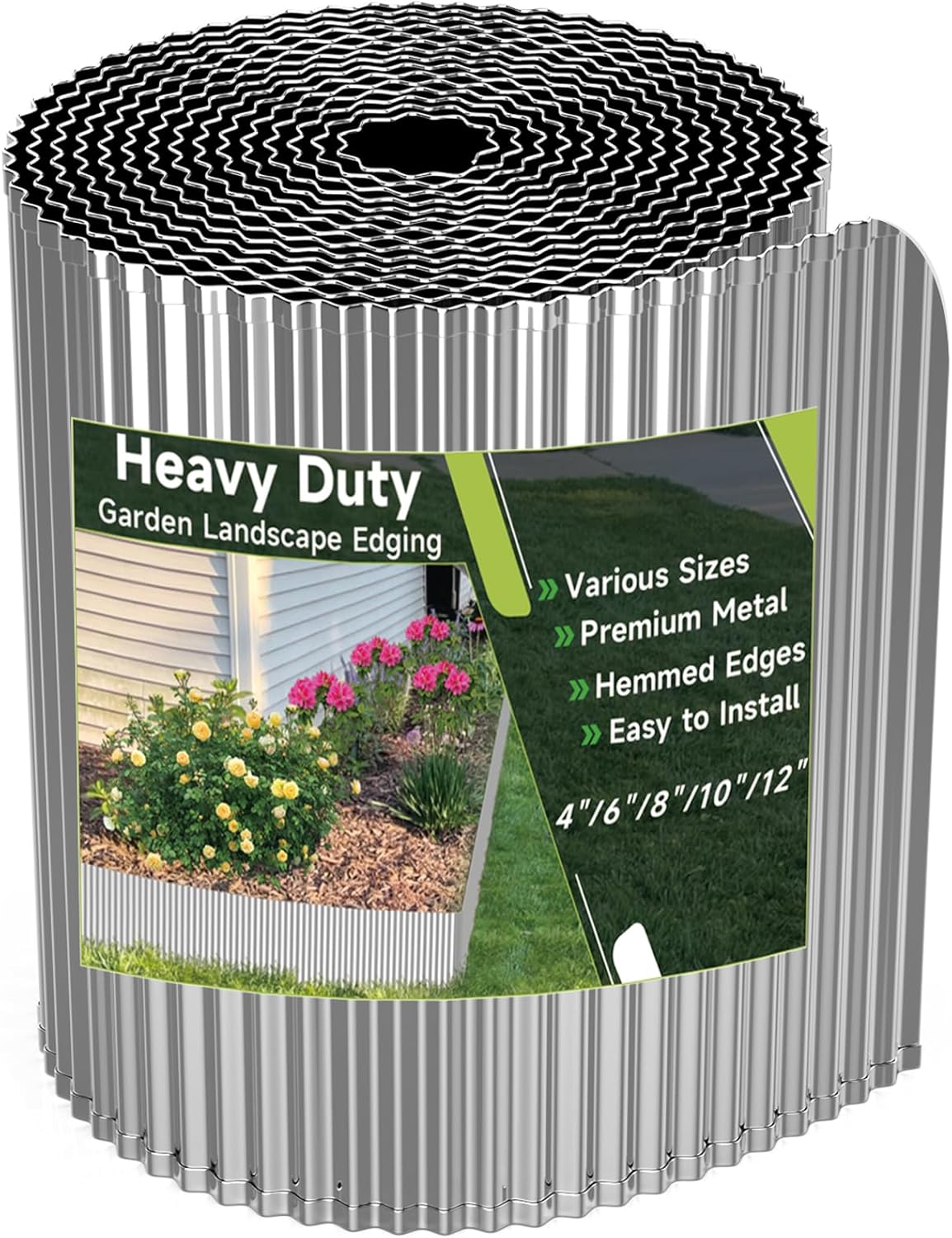 Corrugated Garden Edging,6"×20Ft Galvanized Steel Landscape Edging & Lawn Edging Border,Metal Garden Border for Flower Beds,Garden,Lawn,Raised Beds & Tree Surrounds(Silver)