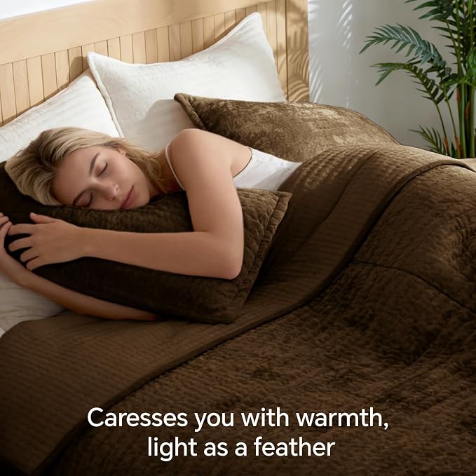 BEDELITE Velvet Quilt Set King Size - Luxury Soft Velvet Comforter Bedding Set for All Season, Lightweight Quilted Channel Stitch Oversized Bedspread Coverlet with 2 Matching Shams, Brown