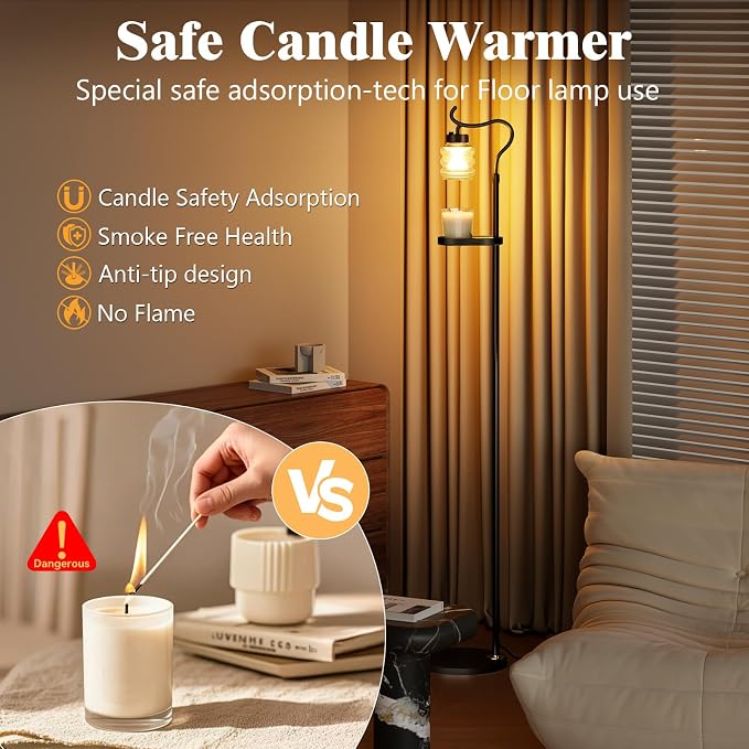 Candle Warmer Floor Lamp with Timer, Dimmable Candle Warmer for Home Decor, Height Adjustable Floor Warmer, Birthday Gifts for Girlfriend Mom Christmas Mother's Day Gfit (Brown TOP)