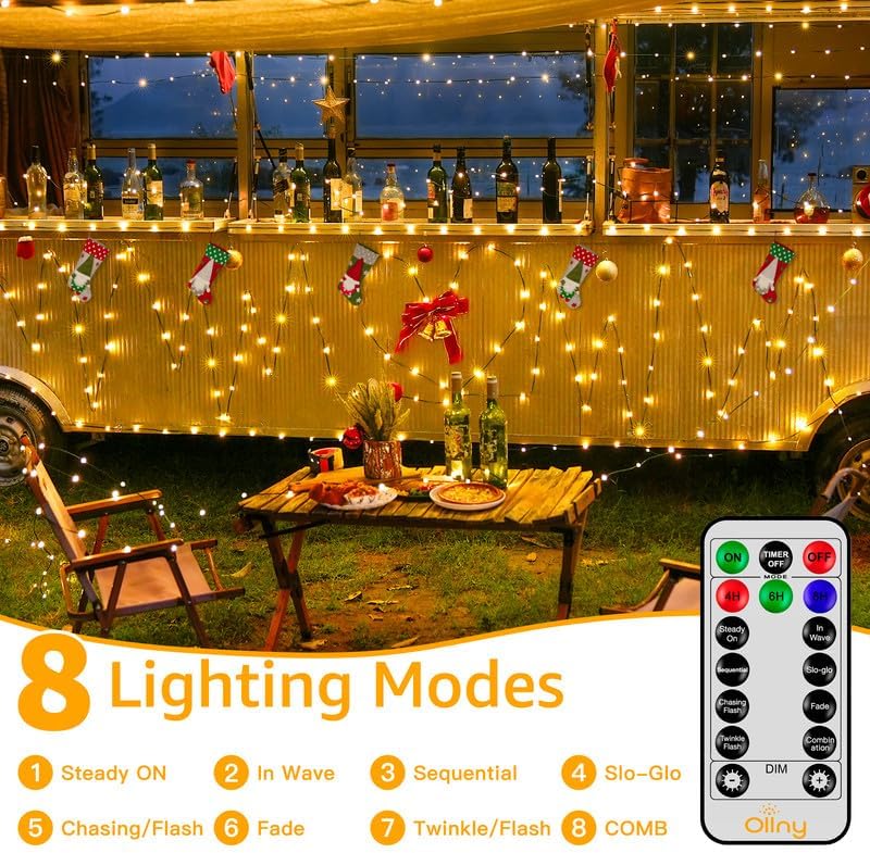 Ollny Christmas Lights Outdoor, 393FT 1200 LED IP67 Waterproof Christmas Tree Lights with 8 Modes Remote Timer, String Lights for House Yard Outside Indoor Xmas Decorations Warm White