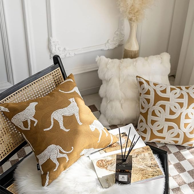 Croker Horse 22x22'' Inches Throw Pillow Cushion Cover - Pig Nose Horseshoe Pattern Chenille Jacquard Embroidery Luxury Modern Style Couch Sofa Pillow for Living Room Bedroom