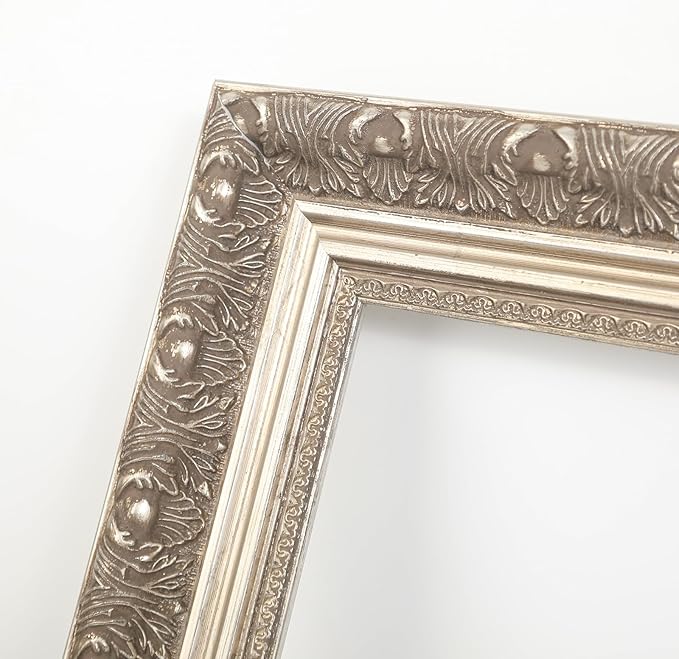 Open Back Wood Frame for 24x30 Canvas Oil Paintings, 2.4” Wide Silver Ornate Art Frame for Portrait Landscape Abstract Artwork, New Home Wedding Gift (No Glass Cover&Backboard)