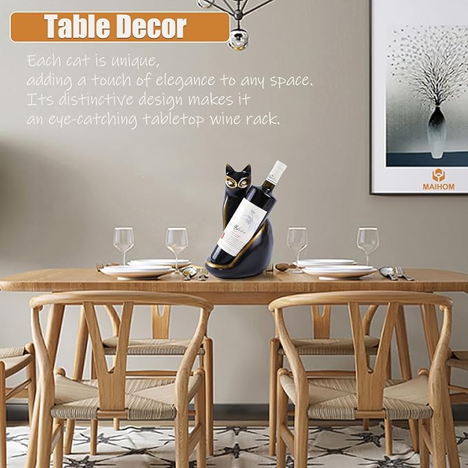 Cat Wine Bottle Holder Decorative, Tabletop Wine Racks Countertop, Cat Decor Wine Stand Gifts for Wine Lovers Women, Water Bottle Organizer for Cabinet, Black Wine Rack