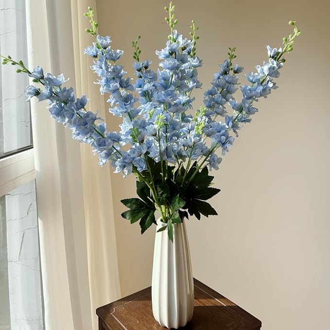 8 pcs Sky Blue Delphinium Artificial Flowers, 34.25''Artificial Snapdragon Flowers Tall Fake Flowers Silk Flowers Faux Delphinium Bulk for Tall Vase Home Wedding Garden Table Decor