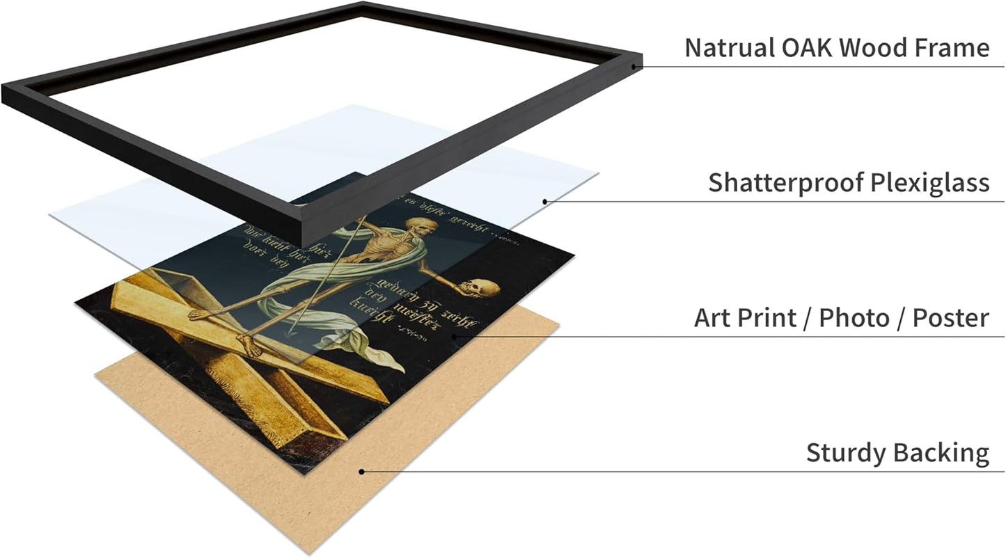 Poster Master Vintage Medieval Poster - Retro Gothic Print - Gift for Artist, Friend - Allegory of Life and Death, Skeleton, Dark, Skull - Wall Decor for Home, Living Room, 11x14 Black Framed