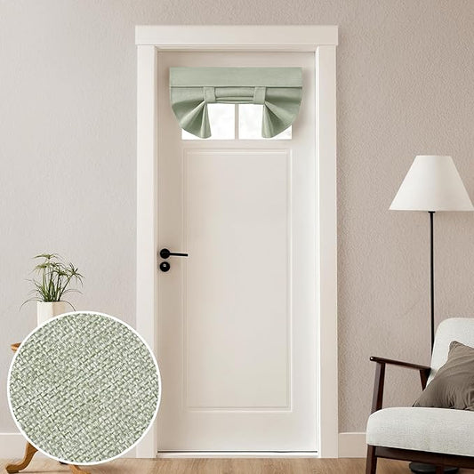HOMEIDEAS 100% Linen Blackout French Door Curtains, Privacy Small Door Window Curtains, 26 X 20 Inch Shades for Front Window, Thermal Insulated Covering, 1 Panel, Sage Green