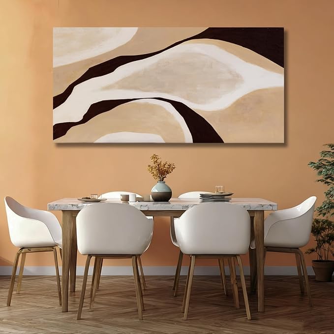 Dolidoteart Beige Brown Black Abstract Canvas Wall Art, Large Wall Decor for Living Room Bedroom Dining Room Office, Modern Neutral Art Print, 29x58 Inch