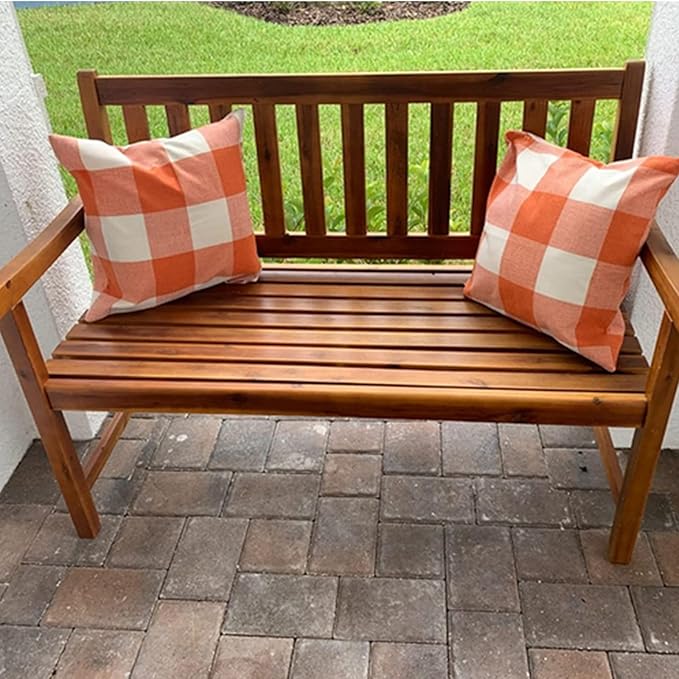 Fall Orange Decor Outdoor Throw Pillow Covers 22x22 Set of 2 Buffalo Check Plaids Decorative Autumn Farmhouse Thanksgiving Cotton Linen Rustic Cushion Cases Home Decor for Bedroom Couch Patio White