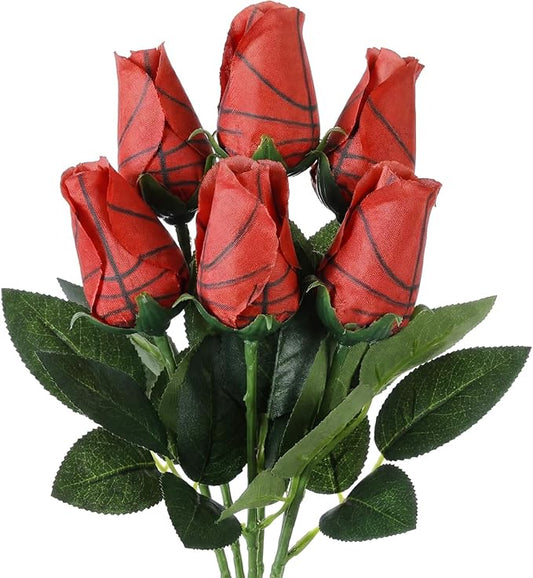 Suhine 6 Pcs Artificial Basketball Rose Flowers Sports Party Favors Bulk for Birthday Graduation Wedding Party Decoration Table Centerpieces Mom Team Coach Senior Night Gift(Basketball Color, Normal)