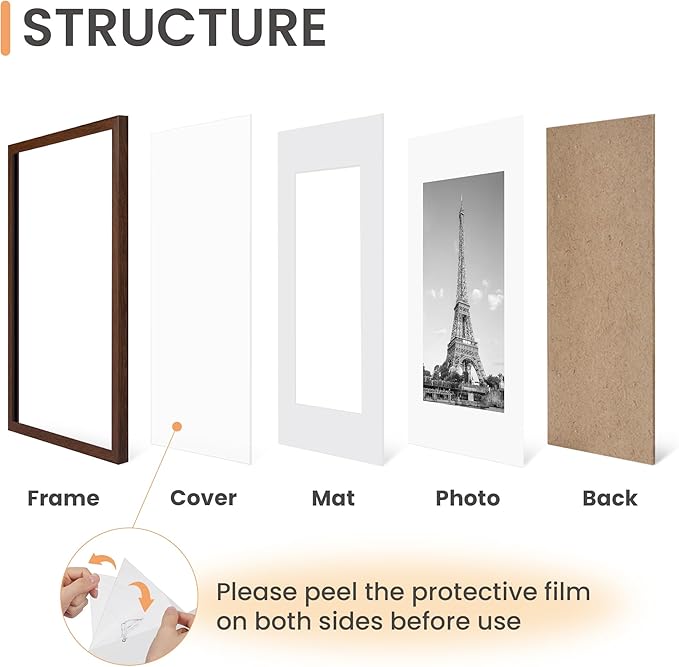 upsimples 8x10 Picture Frame Set of 5, Display Pictures 5x7 with Mat or 8 x 10 Without, Wall Gallery Photo Frames, Brown