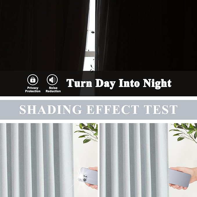 Vision Home Blue Fog Pinch Pleated Full Blackout Curtains Linen Blended Room Darkening Window Curtains 72 inch for Living Room Bedroom Thermal Insulated Pinch Pleat Drapes with Hooks 1 Panel 60"Wx72"L