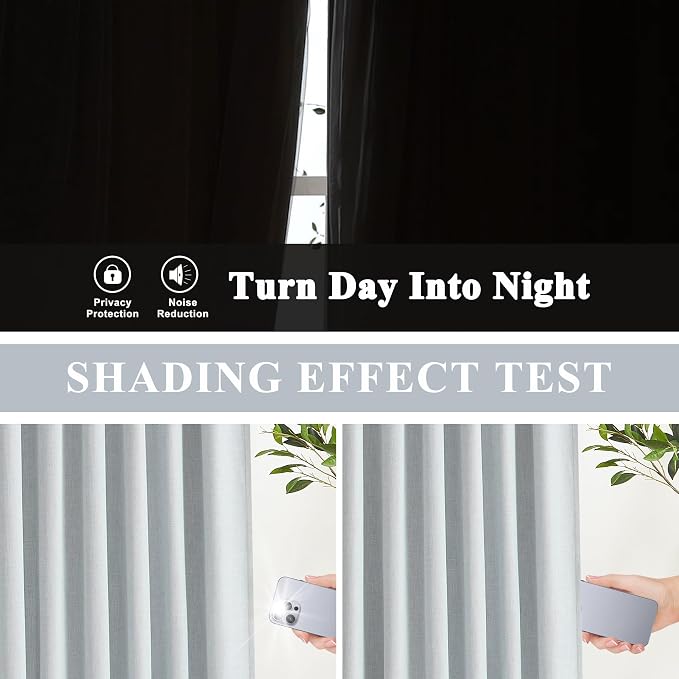 Vision Home Blue Gray Pinch Pleated Full Blackout Curtains Linen Blended Room Darkening Curtains 120 inch for Living Room Bedroom Thermal Insulated Pinch Pleat Drapes with Hooks 10ft 40" Wx120 Lx2