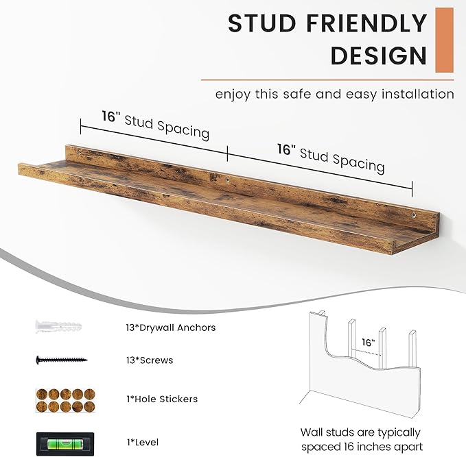 FLYJOE Floating Picture Ledge Shelves for Wall Set of 4, 36 Inch Wall Shelves with Lip Long Large Nursery Book Shelf for Toys Storage Kids Bookshelf Wall Mounted Living Room Bedroom Decor Frames