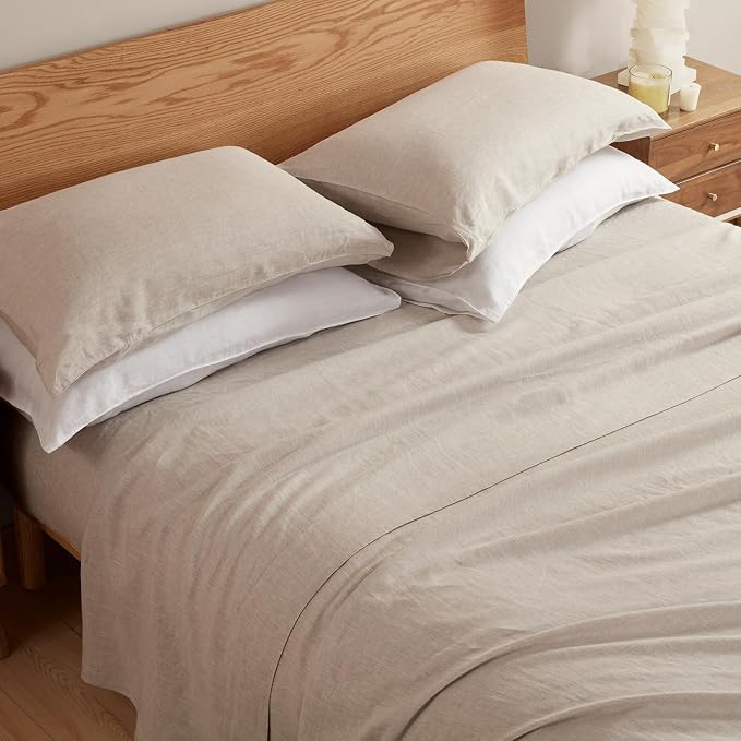 DAPU 100% Linen Pillowcases 20x40 Inches Pillow Cases (Pack of 2) with Envelope Closure, Stone Washed Breathable and Cooling (Natural Linen, King)