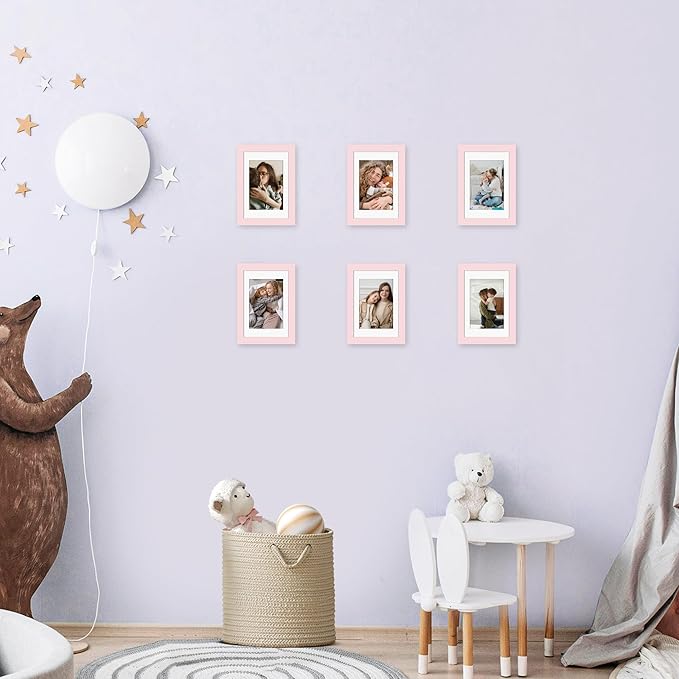 Picrit 4x6 Picture Frame Set of 12, Display 3.5x5 with Mat or 4x6 without Mat, Photo Frames for Wall Mounting or Table Top Display, Pink