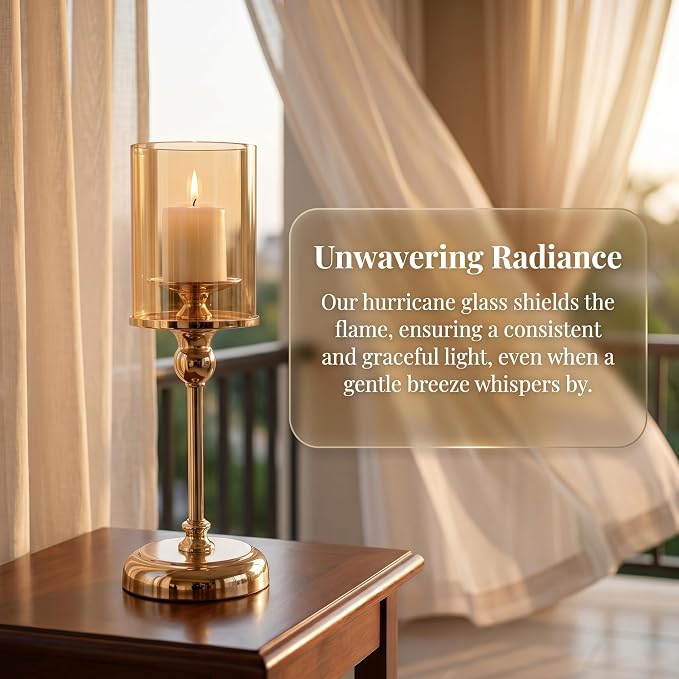 Gold Hurricane Candle Holders - Set of 6 Tall Candlestick Holders Windproof Taper Candle Holders, Metal Stand for Table Centerpiece Outdoor Indoor Wedding Party Holiday Decor