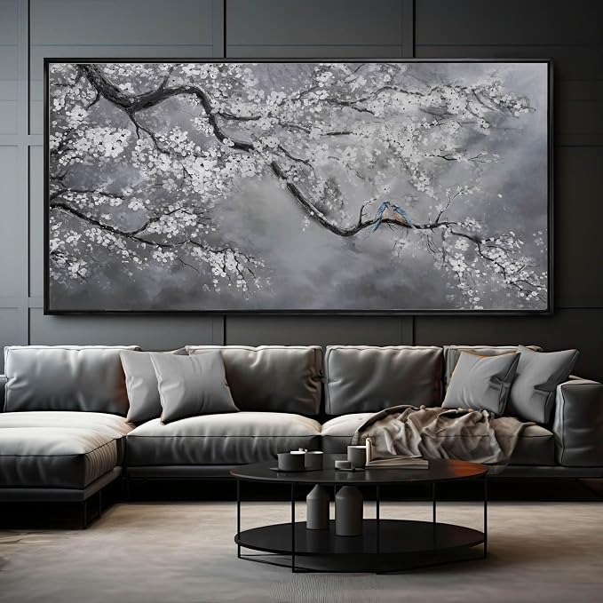 Kureful Nature Wall Decor Flowers White Pictures Art Bird Artwork Botanical Wall Art 29x58 Inch Hanging Art Wall Decorations for Office Bedroom