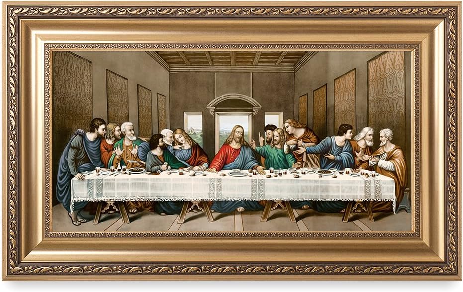 DECORARTS -The Last Supper, Leonardo da Vinci Classic Art Reproductions. Giclee Print& Museum Quality Framed Art for Wall Decor. 24x12, Framed size: 30x18