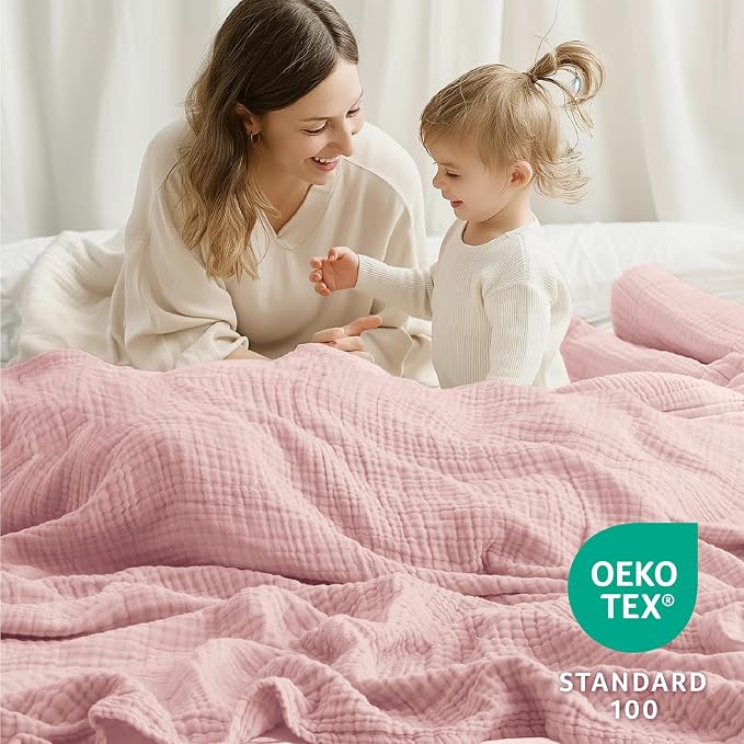 100% Cotton Muslin Blanket Twin 60" x 80", Breathable and Lightweight Cotton Twin Blankets for Couch, Soft Cooling Summer Gauze Blanket for Adults All Season, Dusty Pink