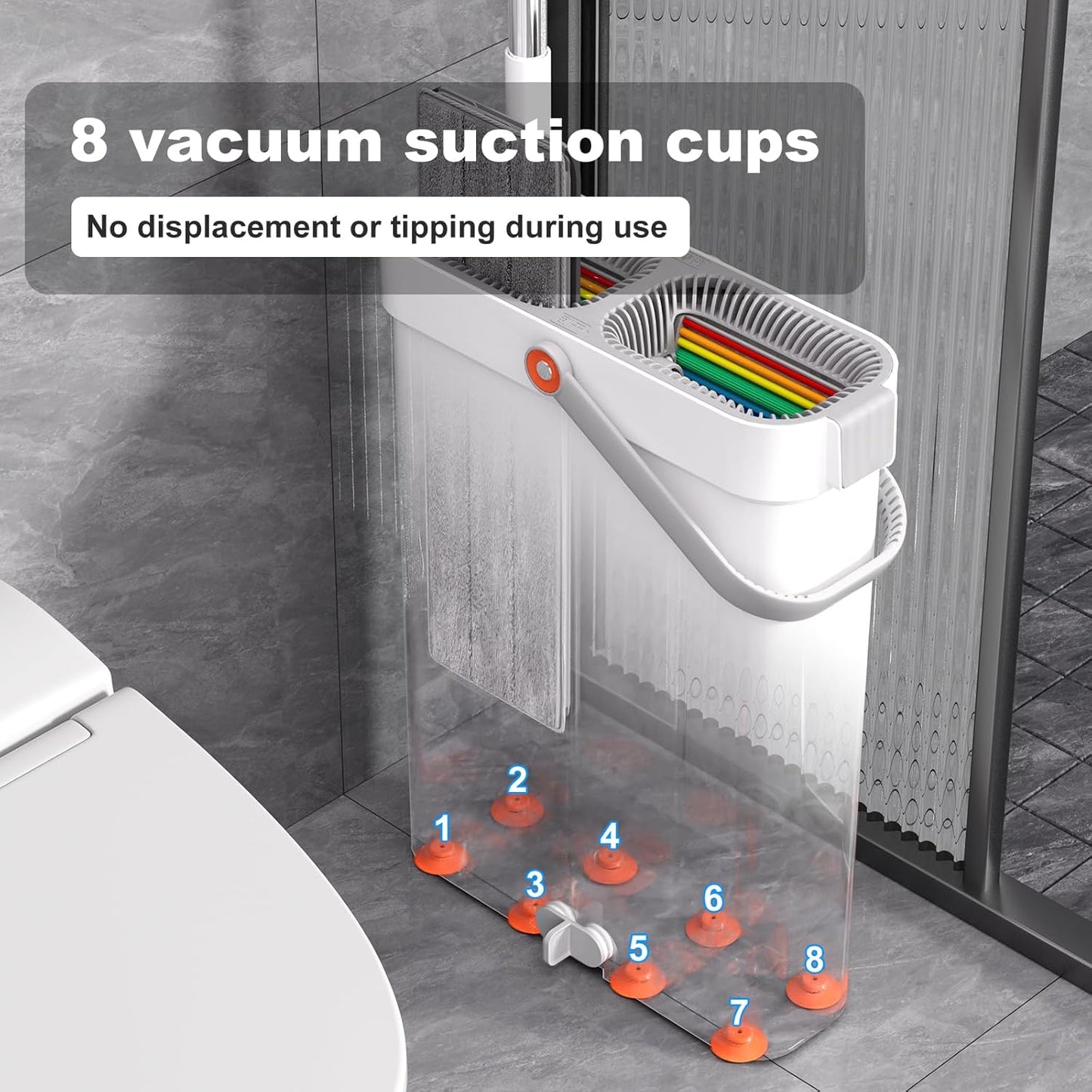 Mop and Bucket with Wringer Set for Home, Flat Mop and Bucket System, Mops for Floor Cleaning and Wall Cleaner, with 2 Reusable Microfiber Mop Pads