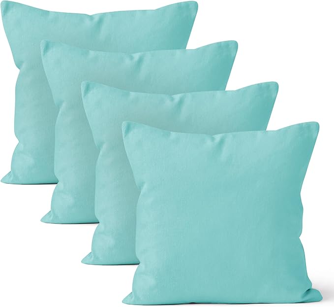 Encasa XO Throw Pillow Covers 18x18 in Set of 4 Egg Blue | No Inserts | Cotton Pillow Covers for Living Room, Bed, Sofa, Couch | Decorative Cushion Covers with Improved Zipper