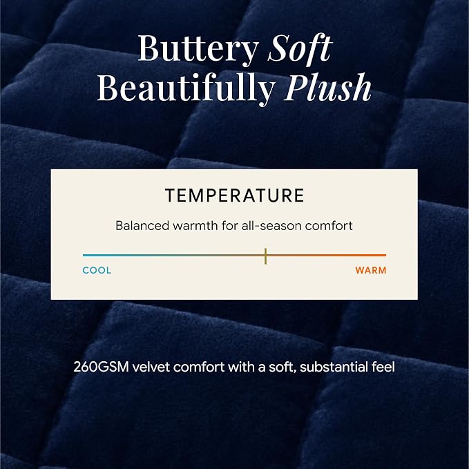 Tribeca Living Luxury Velvet Quilt Twin Size Set - 260GSM Ultra-Soft Oversized Velvet Bedspread Comforter Set with 1 Sham, in Florence Navy Blue