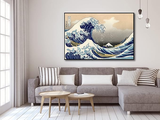 Wieco Art Extra Large Black Framed Art Great Wave of Kanagawa Katsushika Hokusai Canvas Prints Wall Art Abstract Seascape Paintings for Living Room Home Decorations