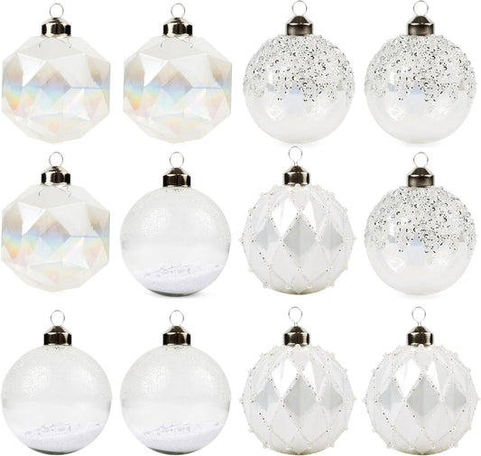 Papyrus 12 Piece Crystal Christmas Glass Ornament Set, 3.15" Dia, 4 Styles Equally Assorted