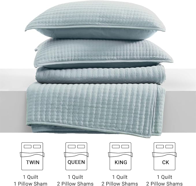 WRENSONGE King Size Quilt-3 Pieces Lightweight Bedspreads Sky Blue King Quilt Bedding Set for All Seasons, Soft Summer Coverlet with 2 Pillow Shams Suitable for Bed, Couch, Quilt Blanket