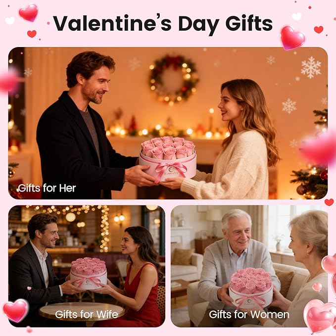 Mothers Day Flowers Roses Gifts for Mom,16pcs Pink Forever Preserved Roses in Round Gift Box,Mothers Day Delivery Prime Gifts-Roses Gifts for Women,Mom.