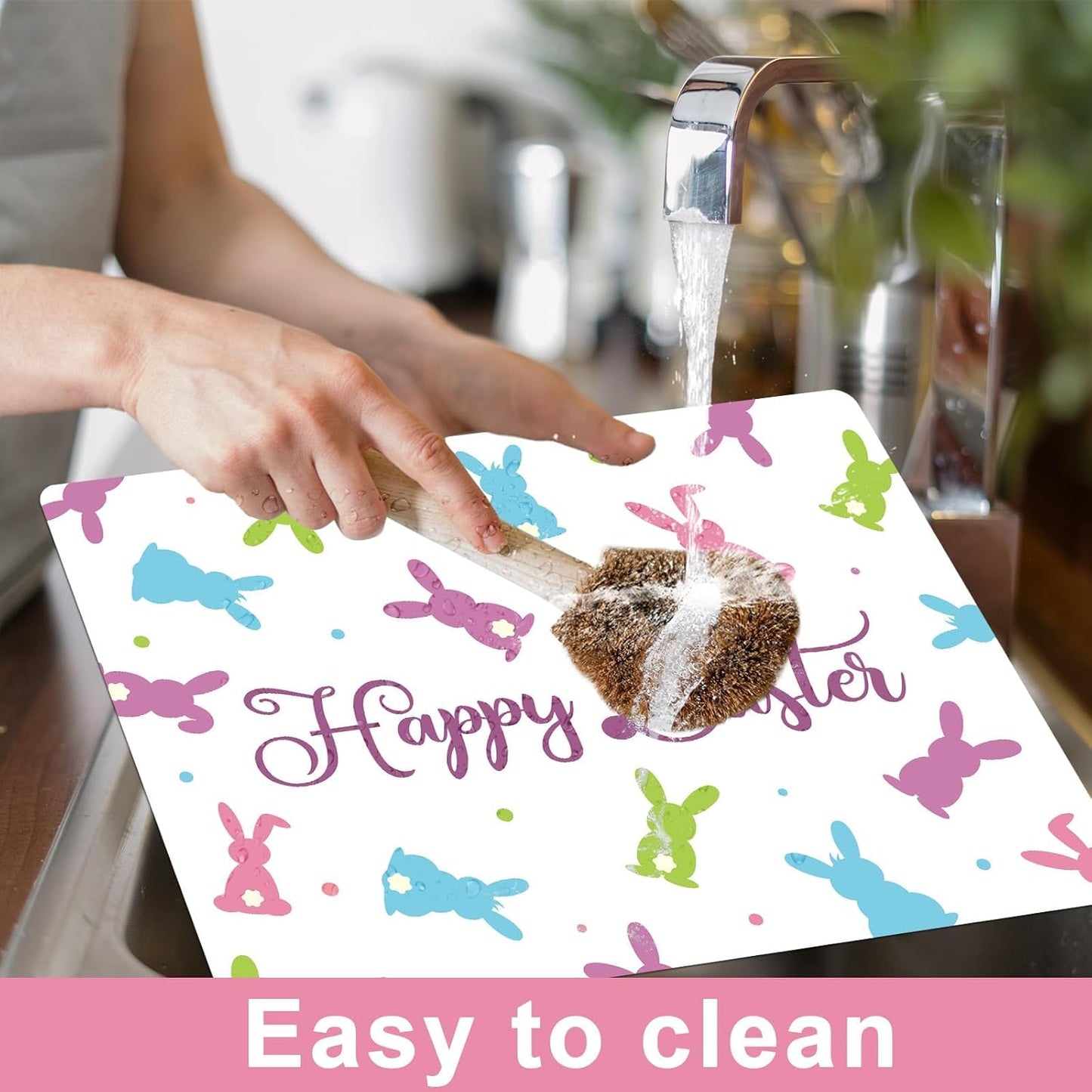 Easter Placemats Set of 6 Easter Rabbit Eggs Plastic Table Mats Easter Bunny Rabbit Place Mats Rustic Vintage Spring Seasonal Table Decoration for Indoor Outdoor Party Kitchen Dining Table