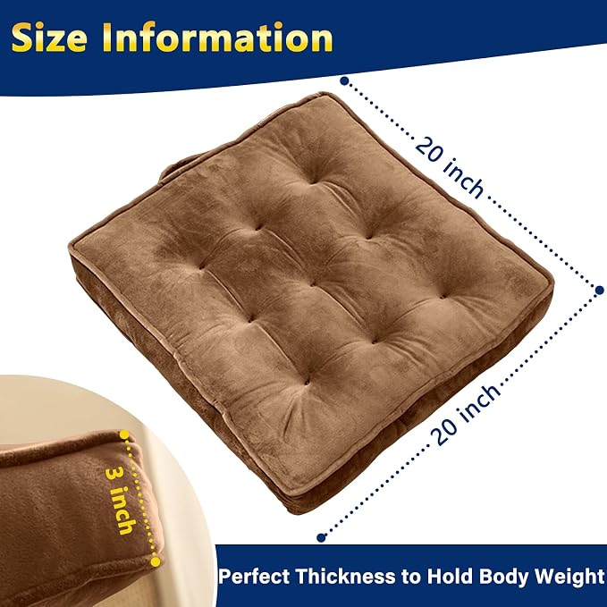 1 MIDDLE ONE Floor Pillow Set of 4, Memory Foam Meditation Cushion, Floor Cushions for Adults Sitting, Large Square Seat Cushions for Yoga, Living Room, 20x20 Inch (Brown)