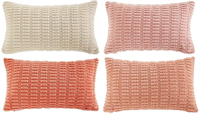 Fancy Homi 4 Packs Decorative Throw Pillow Covers for Living Room Couch Bed, Modern Farmhouse Boho Home Décor Accent Cushion Case, 20" x 12" (Pack of 4), Pink Series