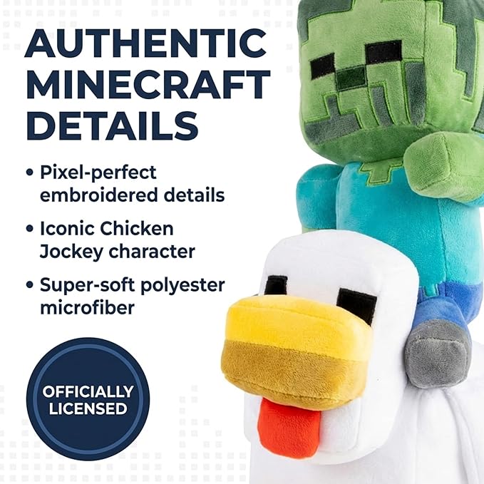 Jay Franco Minecraft Plush Pillow Buddy - Large 20 Inch Soft Plushie Stuffed Pillow, Gray - Chicken Jockey