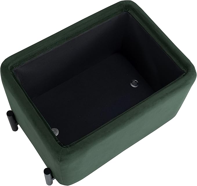 Studio Living Connor 24” Small Storage Ottoman with Reversible Tray Lid, Velvet Upholstered Footrest & Accent Bench, Hidden Storage, Metal Legs, Modern Boho Design, Green