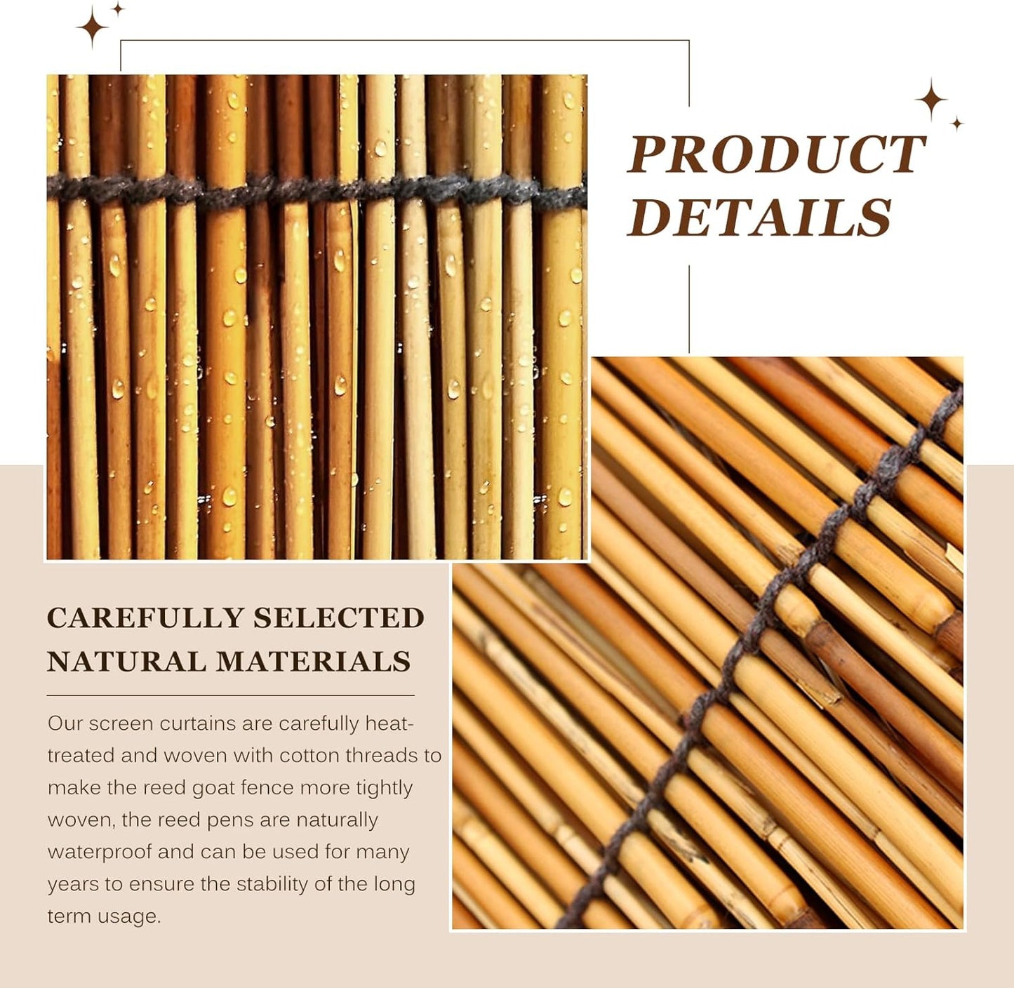 Natural Reed Fencing Rolls: Privacy Bamboo Fence 3/4/5/6ft High Roll Reed Screen, Decorative Bamboo Fencing for Outdoor Balcony Patio Garden Backyard,with Cable Zip Ties(Coffee, 4x10ft)