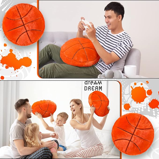 Gerrii 4 Pcs Sports Throw Pillows Basketball Softball Football Soccer Volleyball Tennis Pillow Fluffy Stuffed Plush Cushion Gift for Senior Night Home Bedroom Decor Birthday Present(Basketball)
