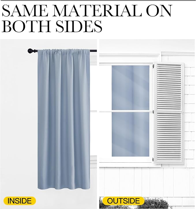 NICETOWN Blackout Curtains for Living Curtains, Vintage Blue, 2 Panels, 29 by 30, Room Darkening Window Curtain Panels, Easy-Care Solid Thermal Insulated Draperies/Drapes for Daughter Room