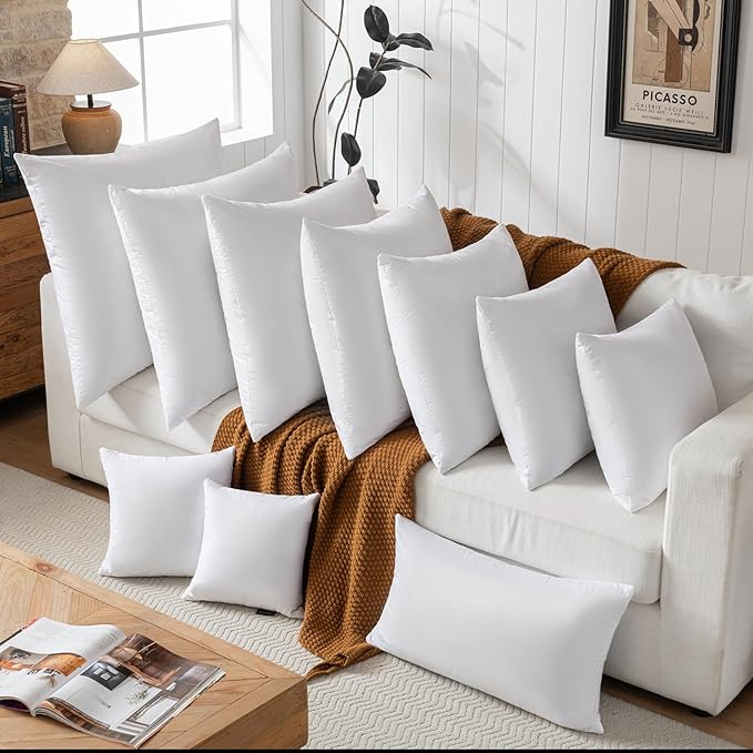 basic home® Hotel-Style Goose Feather Pillow Insert for Sofa & Bed - 100% Odorless & Plump Cushion Filler - 233TC Cotton with Inner Liner to Prevent Poking (20x20 Inch)