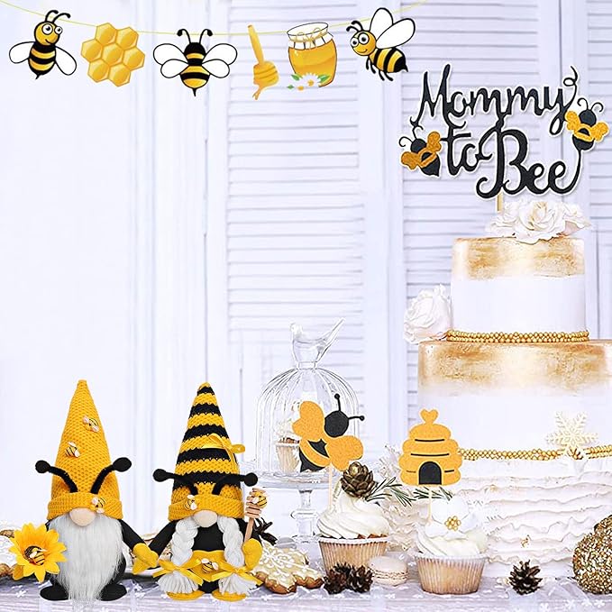 CRCZK Bumble Bee Gnome Plush - Mr and Mrs Honeybee Spring Gnomes Plush Ornaments Tomte Elf World Bee Day Decor, Summer Bee Figurines Table Shelf Tiered Tray Decorations, Gifts for Women