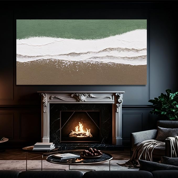 ZUNARE Large Abstract Wall Art Green and White Canvas Artwork with Natural Brown Accents, Contemporary Calm Wall Decor for Living Room Bedroom Office Kitchen 29"x58"