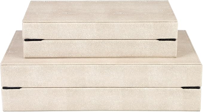 HofferRuffer Faux Leather Decorative Boxes Set of 2, Large Nesting Keepsake Box Accessory Organizer Jewelry Organizer with Hinged Lid, Stacking Storage Box Container (Light Grey+Black Handles)