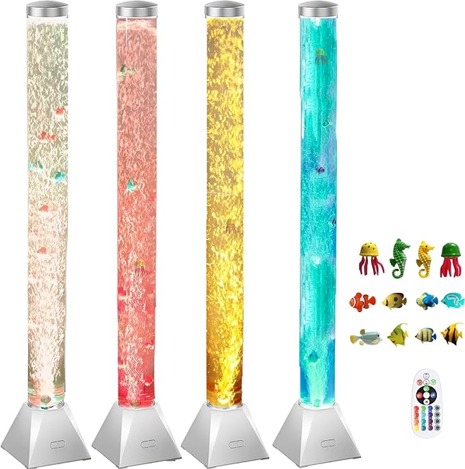 CALOVER 4FT Silver Sensory Bubble Tube Floor Lamp - Simulated Aquarium Relaxing Mood Light for Sensory Rooms, Home, Office | Perfect Christmas, Birthday Gift for Kids, Adults, Autism Therapy