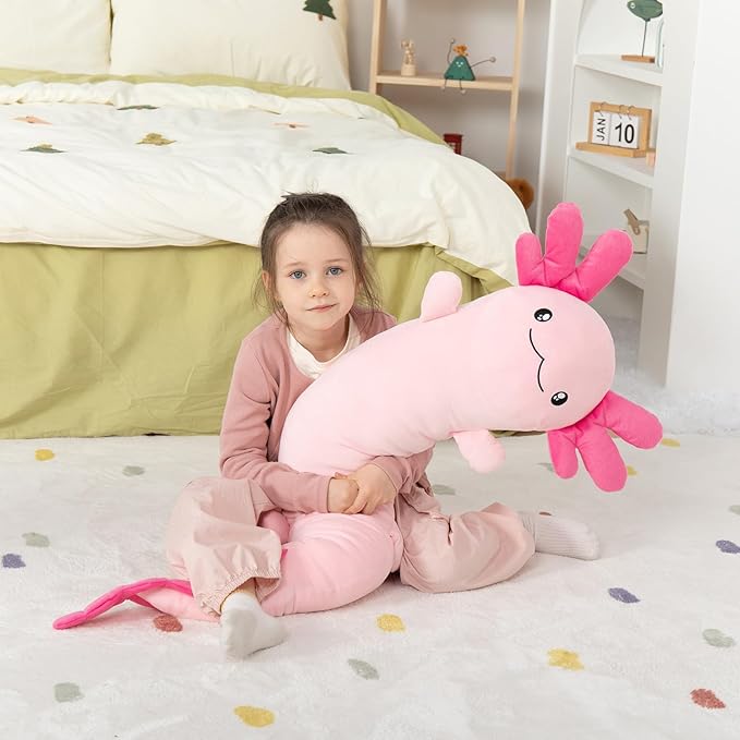MaoGoLan Giant Axolotl Plush Body Pillow for Girls, Hot Pink Axolotl Stuffed Animal for Kids Adults, Large Salamander Plush Glow in The Dark, Holiday Birthday Easter