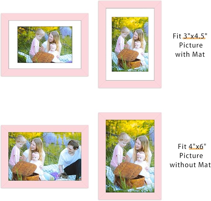 Picrit 4x6 Picture Frame Set of 12, Display 3.5x5 with Mat or 4x6 without Mat, Photo Frames for Wall Mounting or Table Top Display, Pink