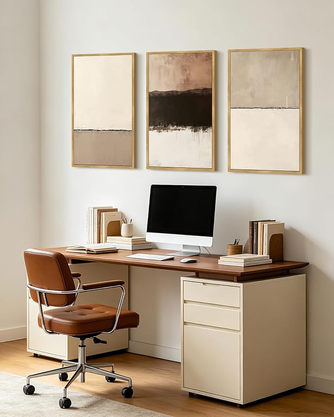PHOPAGO Neutral Abstract Framed Wall Art Large 16x24in Minimalist Beige Gray Pastel Wall Decor Modern Watercolor Art Paints Laundry Kitchen Bedroom Living Room Decor - Natural Framed