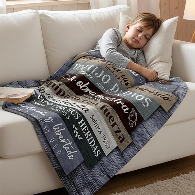 Wxiben Spanish Christian Gifts for Men - Religious Blanket Gifts Catholic Bible Verse Gift Spiritual Inspirational Baptism Gift for Dad Husband Man of God Throw Blanket for Sofa Couch 60 x 50 Inches