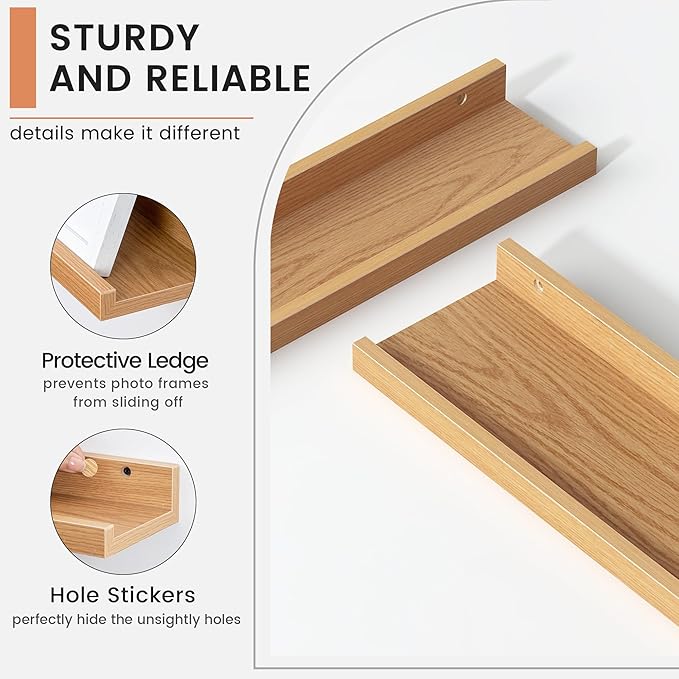 FLYJOE Floating Picture Ledge Shelves for Wall Set of 4, 48 Inch Wall Shelves with Lip Long Large Nursery Book Shelf for Toys Storage Kids Bookshelf Wall Mounted Living Room Bedroom Decor Frames